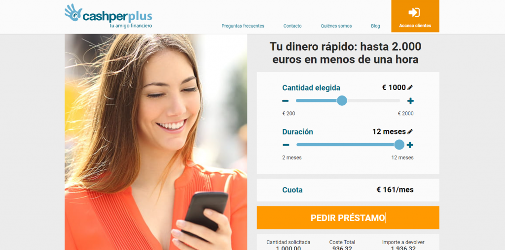 Visita el sitio web para solicitar el préstamo online Cashperplus.es