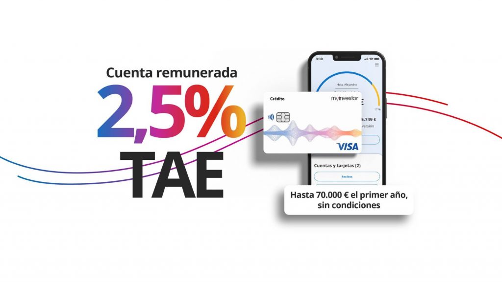 La app MyInvestor ofrece cuenta remunerada al 0,75 % y depósitos con 2,5 % TAE.